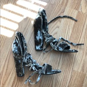 Gray Velvet Heels with Straps Size 7